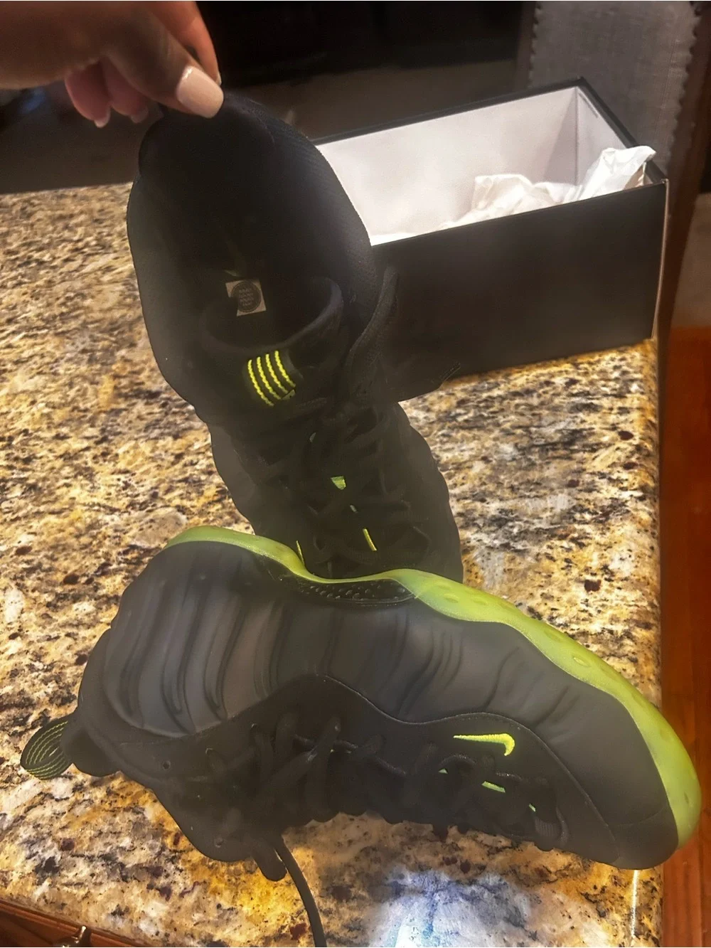 AIR FOAMPOSITE ONE Nike Men’s  Black with Neon Green Accent Athletic Sneakers